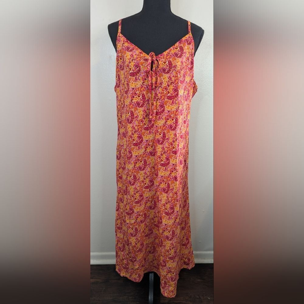 VTG 90s Y2K Paisely Bohemian Festival Coastal Cowgirl Cottagecore Slip Dress XXL
